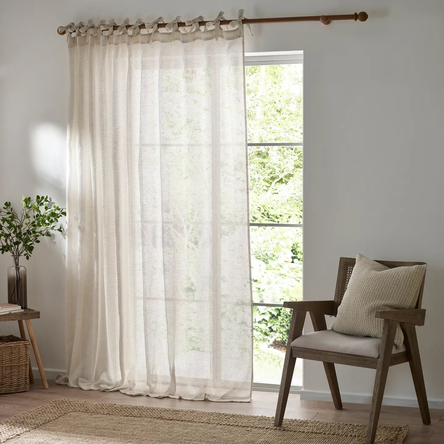 Tie Top Curtain Panel - Sheer, Natural
