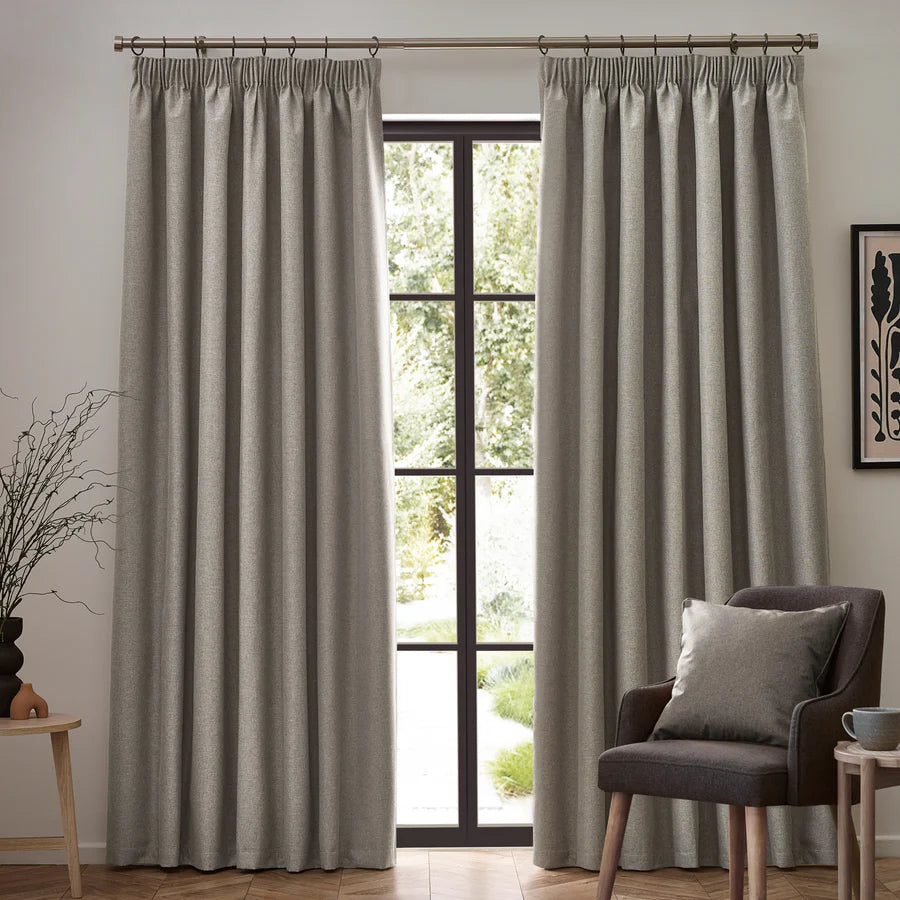 Dawn Blackout Pencil Pleat Curtains - Linen