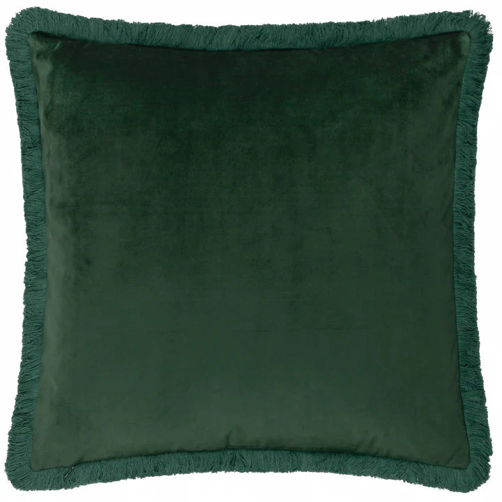 Morris & Co Strawberry Thief Embroidered Velvet Cushion · Colour Forest