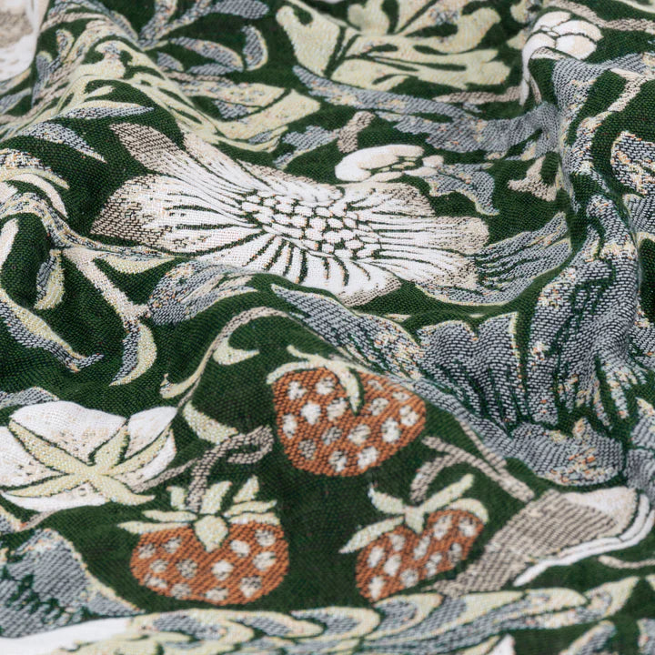 Morris & Co Strawberry Thief Jacquard Throw · Forest