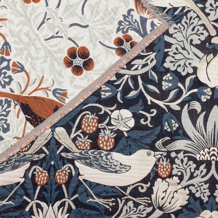 Morris & Co Strawberry Thief Jacquard Throw · Indigo
