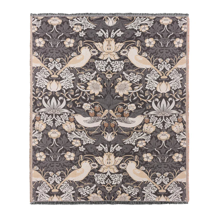 Morris & Co Strawberry Thief Jacquard Throw · Biscuit