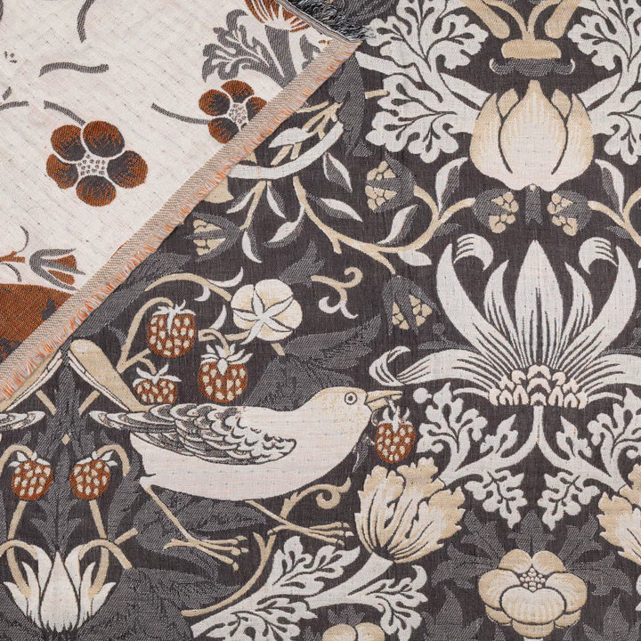 Morris & Co Strawberry Thief Jacquard Throw · Biscuit