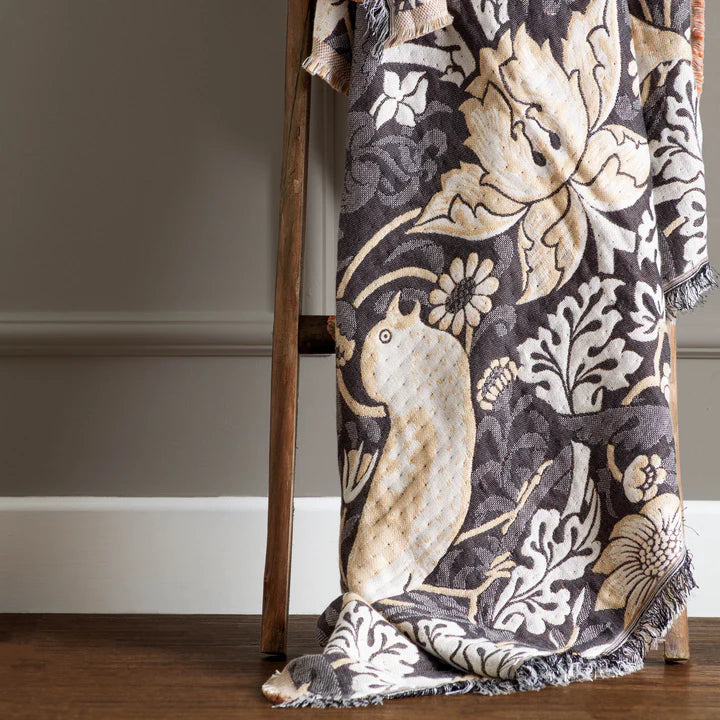 Morris & Co Strawberry Thief Jacquard Throw · Biscuit