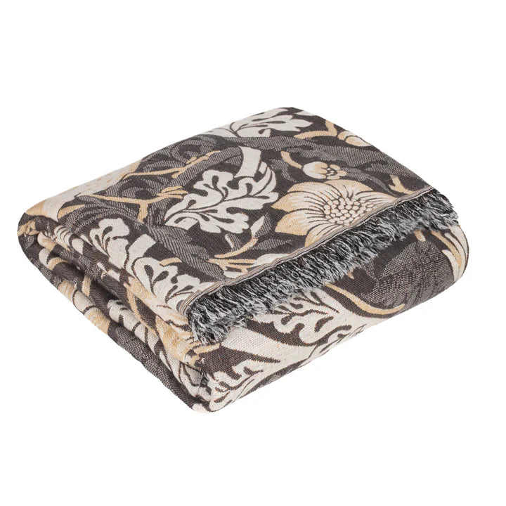 Morris & Co Strawberry Thief Jacquard Throw · Biscuit