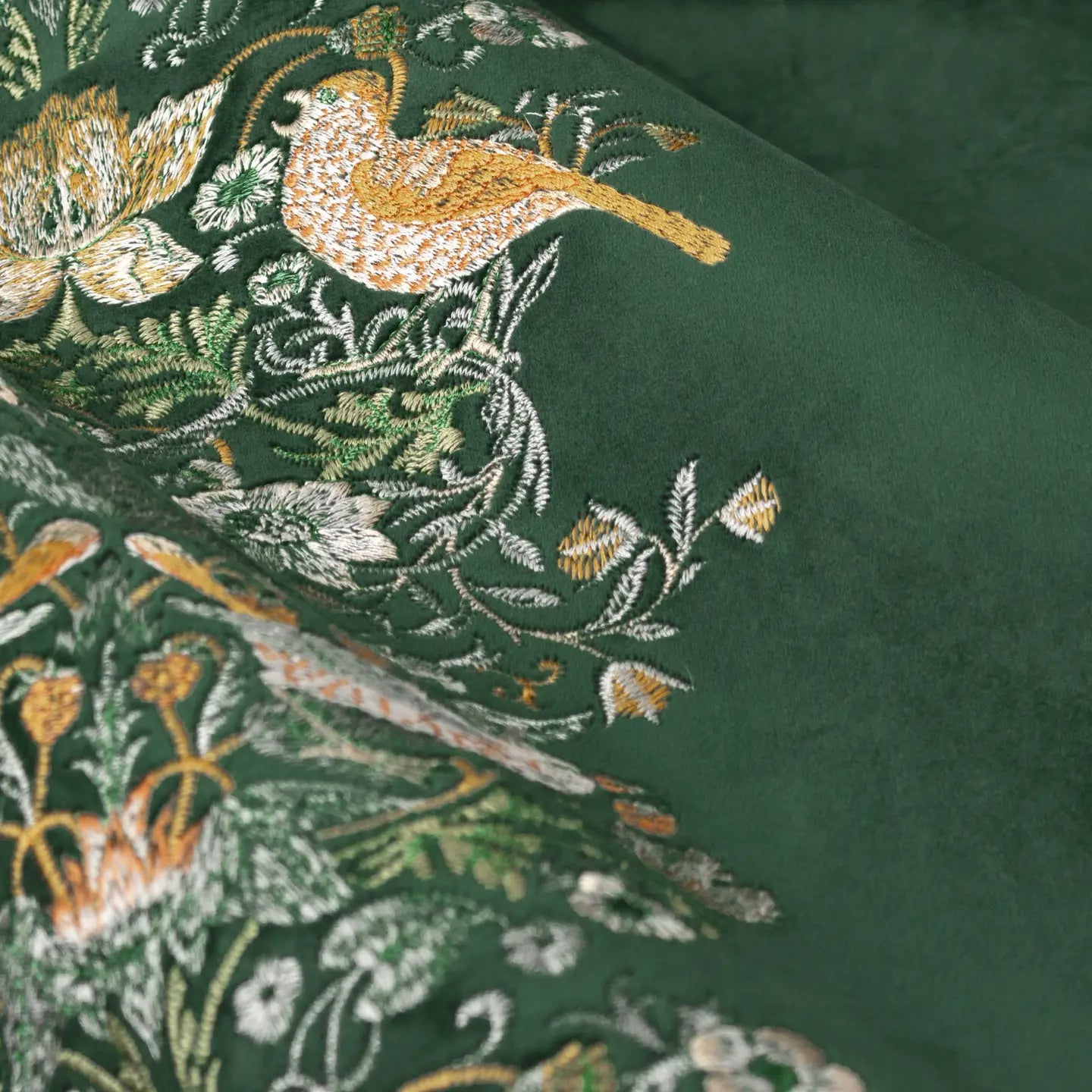 Morris & Co. Strawberry Thief Velvet Pencil Pleat Curtains - Forest Green