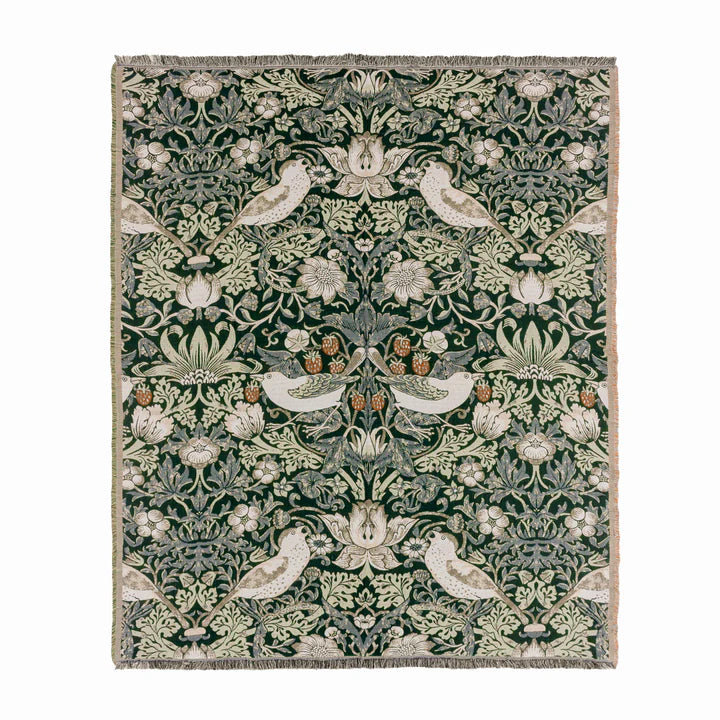 Morris & Co Strawberry Thief Jacquard Throw · Forest