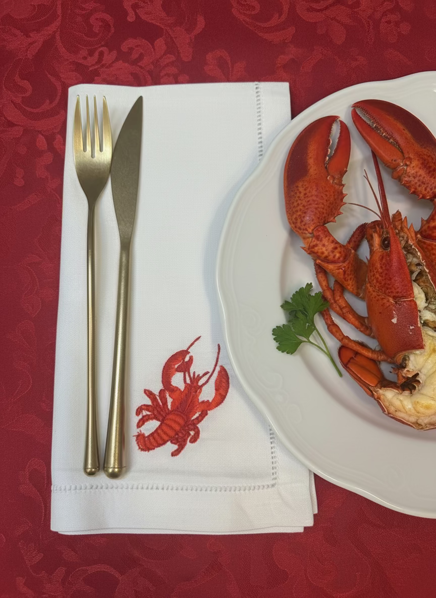 Lobster Cotton Napkin - Red, 45cm x 45cm
