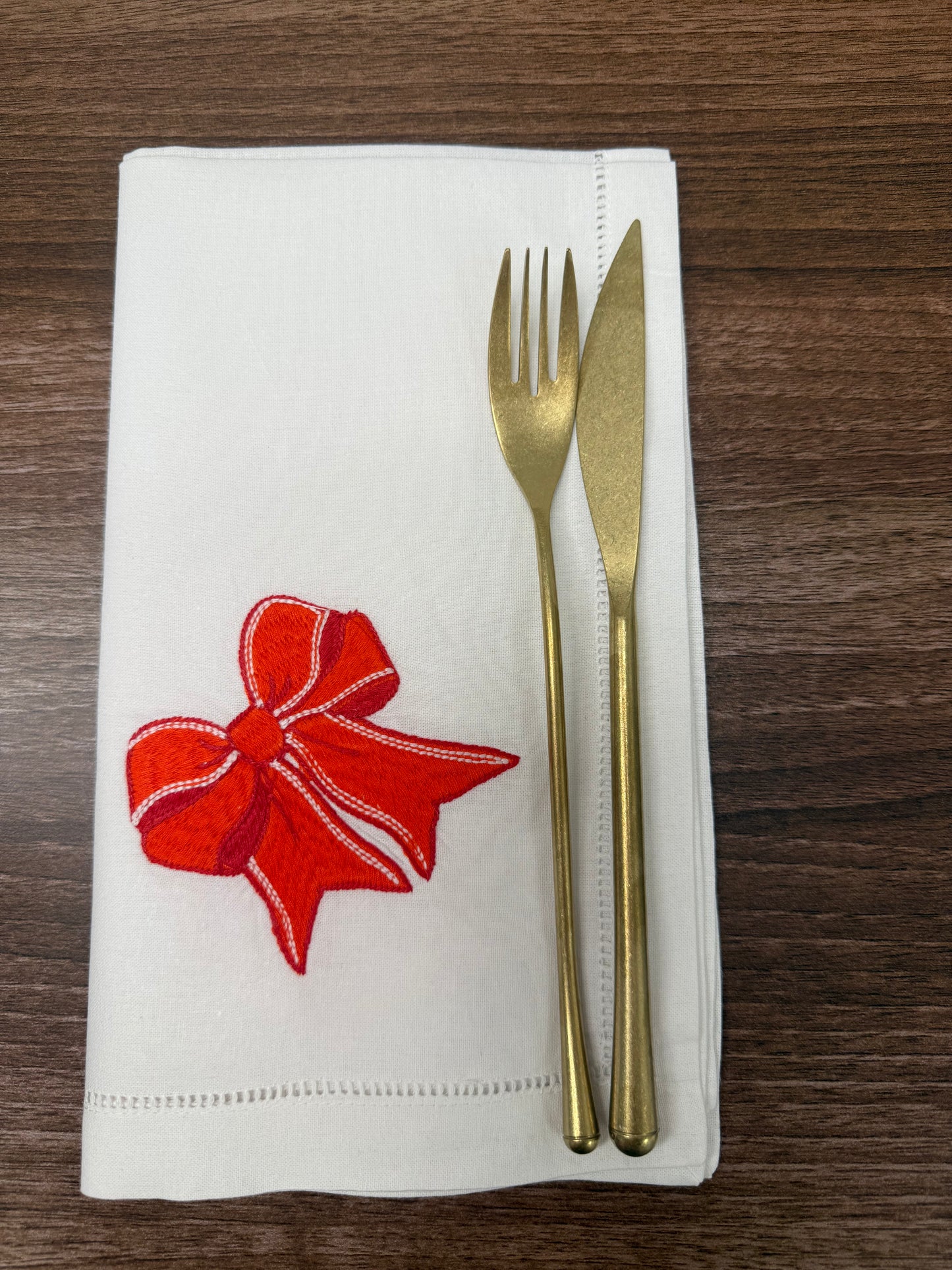 Bow Cotton Napkin - Red and White 45cm x 45cm