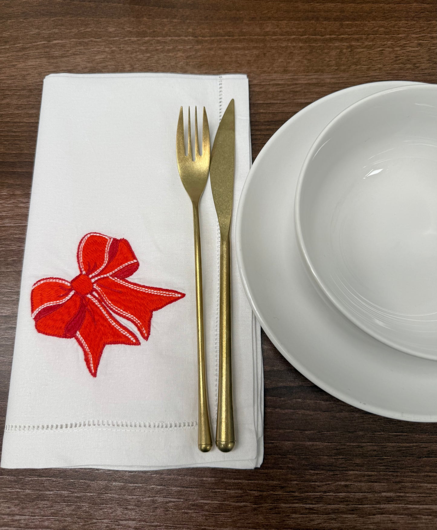 Bow Cotton Napkin - Red and White 45cm x 45cm