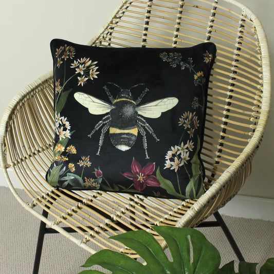Evans Lichfield · Midnight Garden Bee Cushion · Black