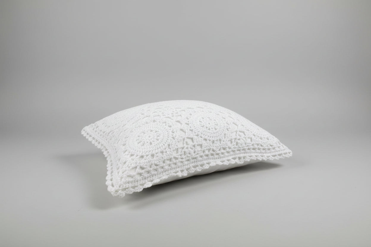 Artisan Medallion Lace Crochet Decorative Cushion | 40 x 40 cm