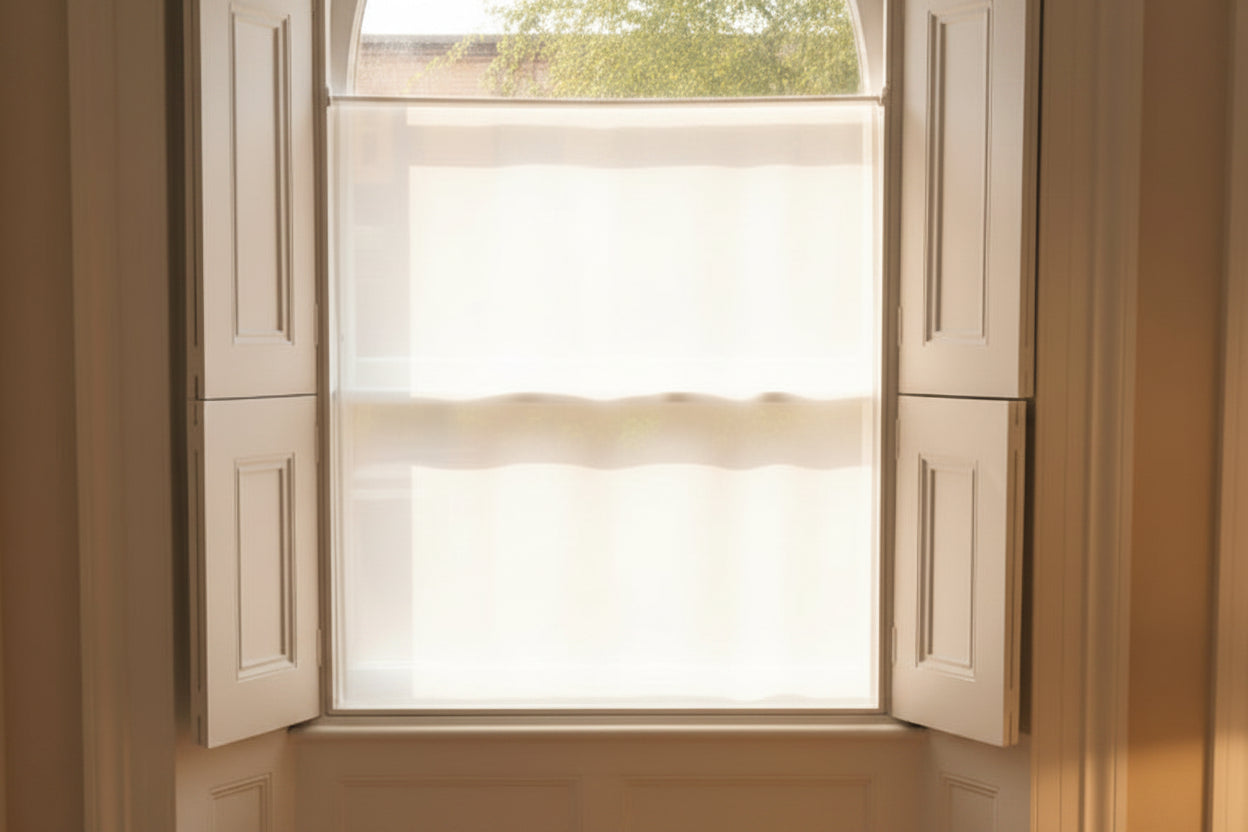 Fire Retardant Voile Café Curtain – Chalk | Made to Measure